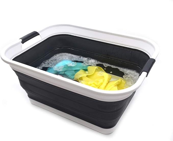 SAMMART 42L(11 gallon) Set of 2 Collapsible Plastic Laundry Basket-Foldable Pop Up Storage Container-Portable Washing Tub-Space Saving,Water capacity 34L(9 gallon) (2 rectangular - strengthen, black) - Image 7