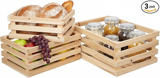 Set of 3 Nesting Wooden Storage Crates - Large Rustic Wooden Storage Crates for Display Wood Container Boxes Wood Baskets for Farmhouse Flower Stand Display Rack for Shops or Exhibitions Home Decor by Oairse