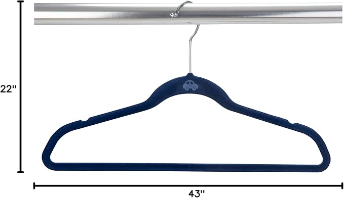 Simplify 50 Pack Kids Velvet Hangers | Slim | Non-Slip Design | Space Saving | Childrens Clothes | Shirts | Pants | Dresses | Baby Nursery | Closet Storage & Organization | Navy - Image 7