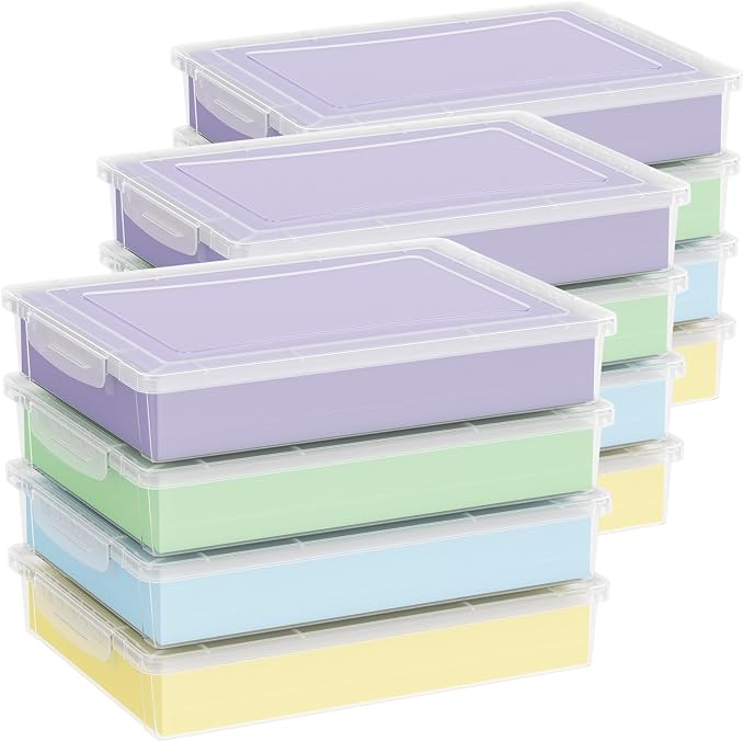 Lifewit 5 QT Paper Storage Bins with Lid, Document Organizer, 12 Pcs, Clear | Plastic File Container Fits 8.5" x 11" Letter& A4 Papers, Classroom Organization for Board Game, Document, Craft, Art Supply by Lifewit