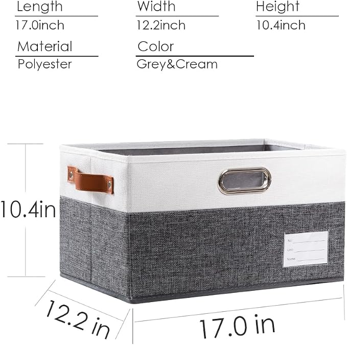Larger Foldable Storage Bins with Handles [5-Pack] Fabric Collapsible Storage Boxes Baskets Cubes Containers with Handles for Closet Living Room Bedroom (Grey & White 17.3x12.2x10.4') - Image 3