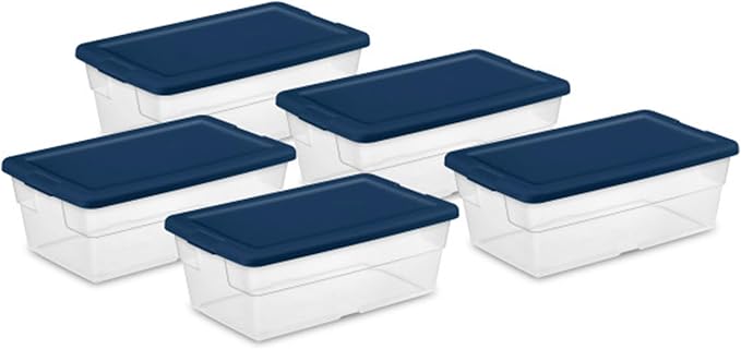 Sterilite Stackable 6 Quart Clear Home Storage Box with Handles and Blue Lid for Efficient, Space Saving Household Storage and Organization (30 Pack) - Image 8