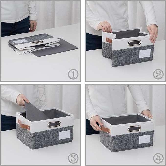 Foldable Storage Bins with Handles [3-Pack] Fabric Collapsible Storage Boxes Baskets Cubes Containers with Handles for Closet Living Room Bedroom (Grey & White 11.5x8.5x6.7'') - Image 5