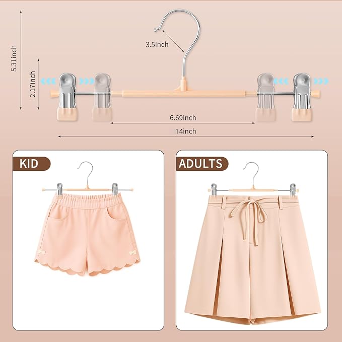 14 Inch Pants Hangers with Clips 20 Pack Skirt Hangers,Coral Pink | Non-Slip,Adjustable metal wide clips,Space-Saving,Heavy duty, for pants/skirt/dress/trousers/jeans/shorts/leggings,Women - Image 3