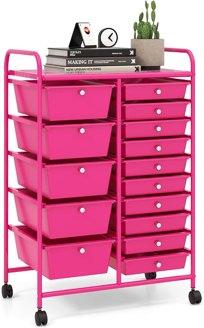 15 Drawer Rolling Storage Cart, Rolling Cart with Drawers for Classroom, Art Supply Craft Organizer on Wheel with Metal Frame & Handles for Home Office School by LDAILY