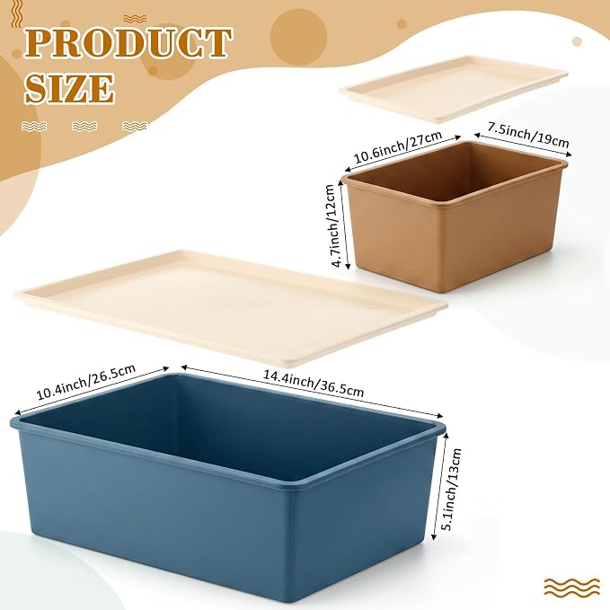 6 Pcs Large and Small Plastic Storage Bins with Lids 14.4 x 10.4 x 5.1 Inch Stackable Storage Containers Decorative Cubby Organizer for Clothes Shelves Garage Closet Office (Neutral color) - Image 2