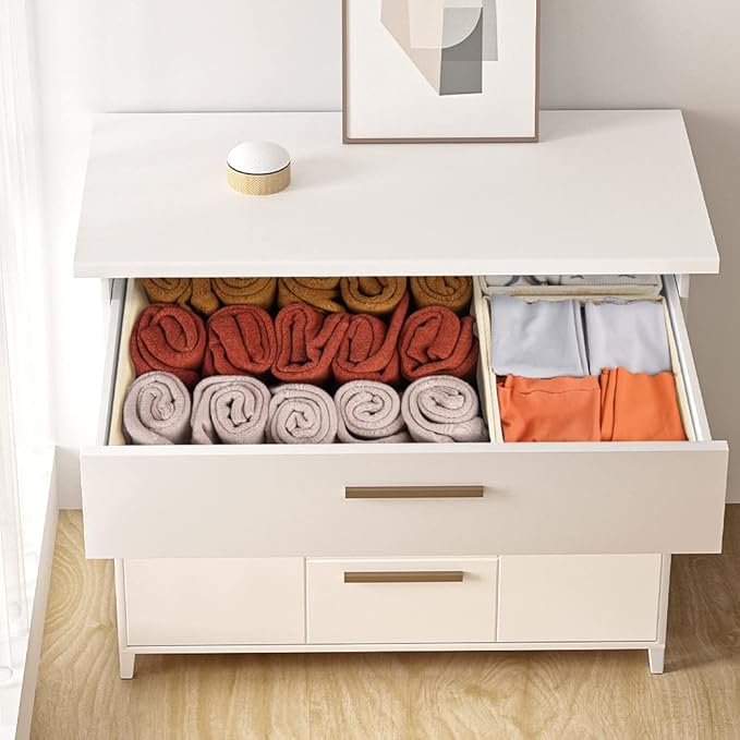 Drawer Organizer Clothes 12 Pack, Dresser Organizer for Nursery Bedroom Closet Organization and Storage - Baby Clothes Organizer Bins - Drawer Divider for Sock Underwear Bra Ties (Beige) - Image 6