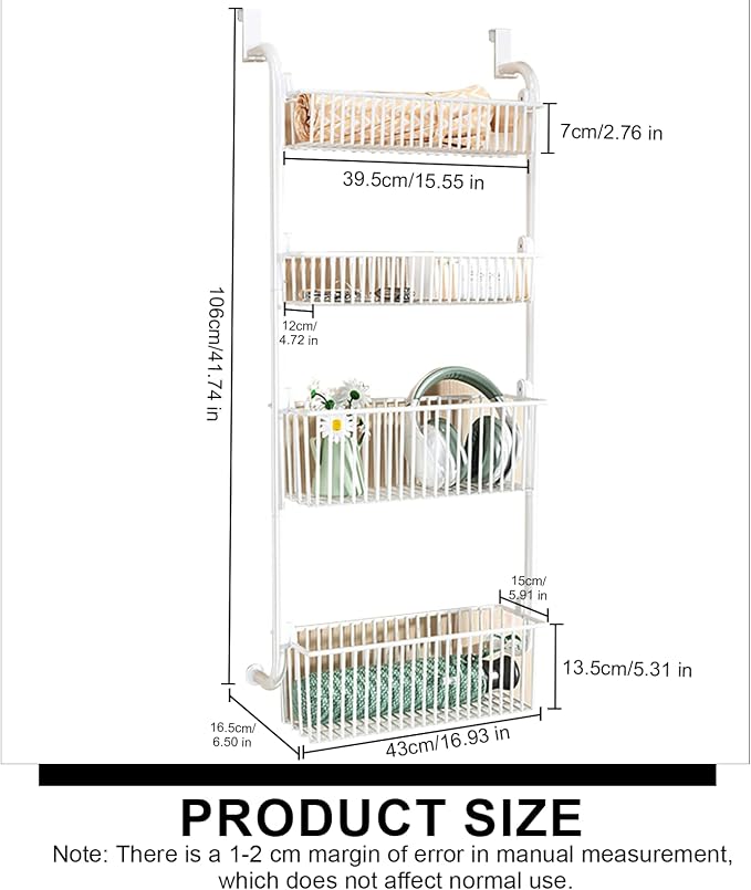 Over the Door Organizer, Metal Behind Door Hanging Storage, Toys Umbrellas Bags Organizer Rack, Large Capacity Organizer for Bedroom Bathroom Kitchen Pantry Closet Cabinet (White,Four-Tier) - Image 2