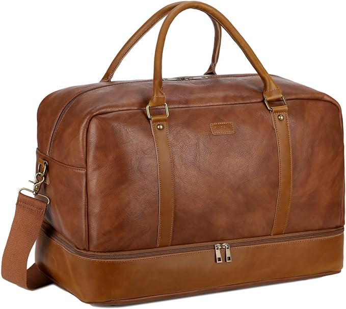 Baosha Vegan Leather Large Travel Duffel Tote Bag Carry On Weekender Overnight Bag With Shoe Compartment HB-38 by Baosha