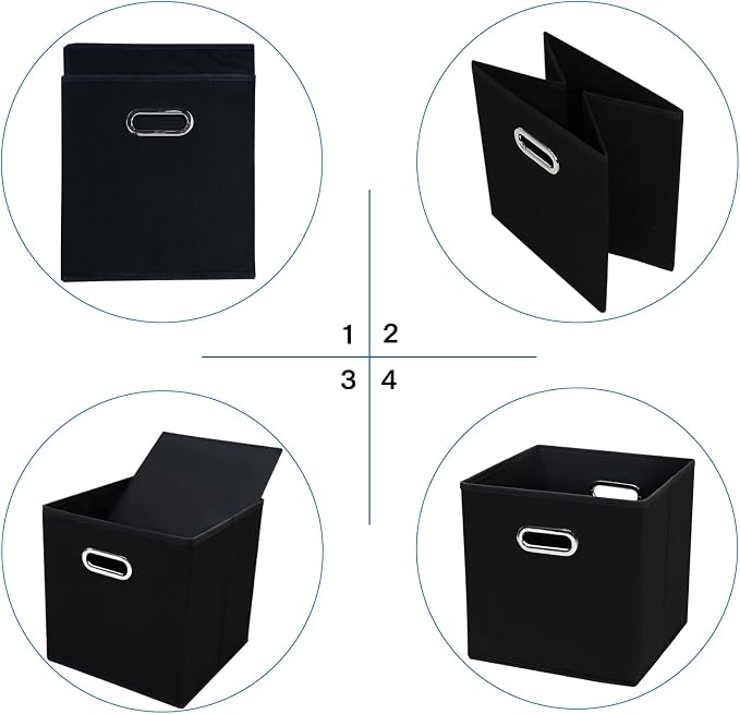 STOREONE Black Fabric Storage Bins Cubes Baskets Containers-(11X11X11) with Dual Handles Cube Storage Organizer Bins for Shelf Closet, Bedroom Organizers, Foldable Set of 3 (Black ) - Image 5