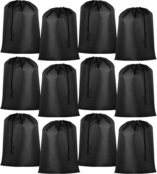 Woanger 12 Pack 28 x 45 Inch Extra Large Laundry Bags Bulk, Black | Washable Polyester, Drawstring Closure, For Clothes and Bedding, Foldable for College Dorms, Hotels, Camping and Travel by Woanger