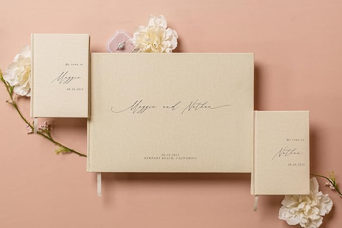 Personalized Wedding Book Set with Guestbook Vow Books (Design 1) - Custom Large 11.5 x 8.5 Guest Signin Book, 5.75 x 4 Vow Books for Marriage Ceremony Reception, Gift for Newly Engaged Couple, Cream - Image 7