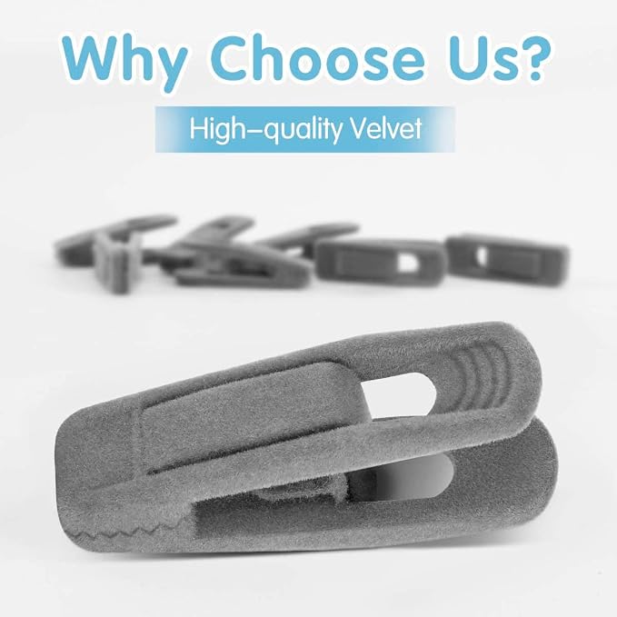 TOFIIGREM Grey Velvet Hangers Clips (80-Pack), Non-Slip Strong Velvet Hangers Clips for Velvet Skirt Hangers, Velvet Pants Hanger Velvet Clips Fit for Thin Velvet Clothes Suit Hangers - Image 2