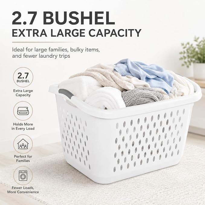 Extra Large Laundry Basket 2.7 Bushel with Handles 2 Pack | 2-Pack 2.7 Bushel Extra Large Laundry Baskets – Holds more per load. Reduces trips to the washing machine. - Image 4