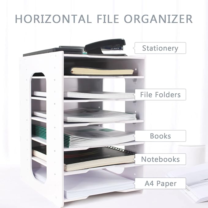 SONGWAY File Organizer for Desk - 7 Tier Document Holder with Removable Shelves, Letter Mail Rack, File Sorter Organizer, A4 Paper Storage Holder, Desktop Organizer for Home Office School, White - Image 2