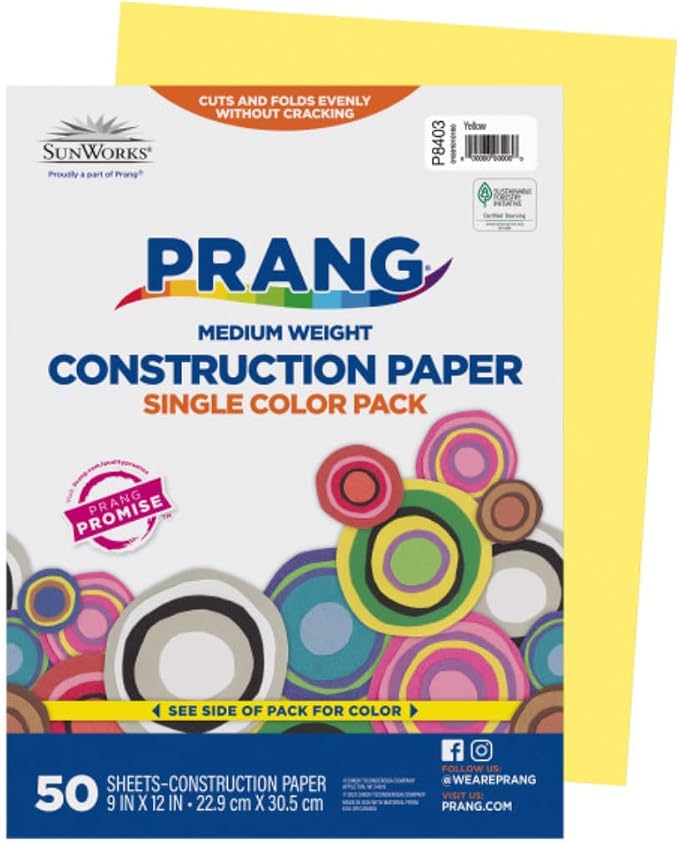 Prang Construction Paper, 9" x 12", Yellow, 50/Pack, 50 Packs | Formerly SunWorks, Class Pack, 2500 Sheets Total, P8403 - Image 3