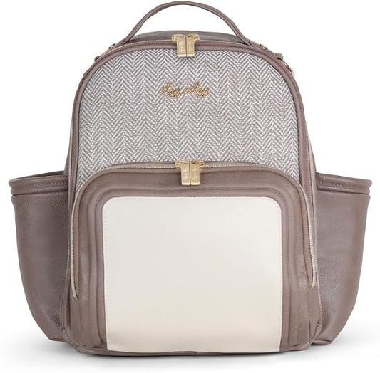 Itzy Ritzy Mini Diaper Bag Backpack, 10 Pockets Changing Pad, Vanilla Latte | Chic Mini Plus Diaper Bag with 2 Insulated Bottle Pockets, Key Lanyard, Wipeable Changing Pad, Grab-Top Handle & Rubber Feet by Unknown