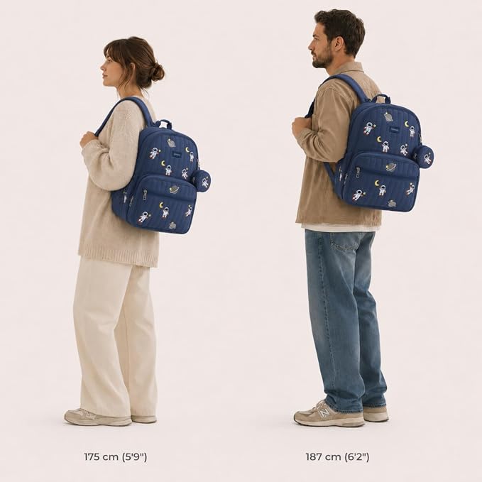 Large Diaper Bag Backpack with Changing Pad, Insulated Bottle Pockets, Travel & Hospital Bag for Mom & Dad (Large - Navy Astronauts) - Image 4