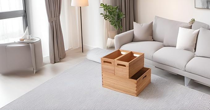 DDYURI Wooden Baskets for Clothes Storage and Shelf Organizing -Natural Wood Decorative Storage Boxes with Handles for Office Bookshelf and Closet- Cabinets Cube Bins Organizer Light (3TH-LT) - Image 3
