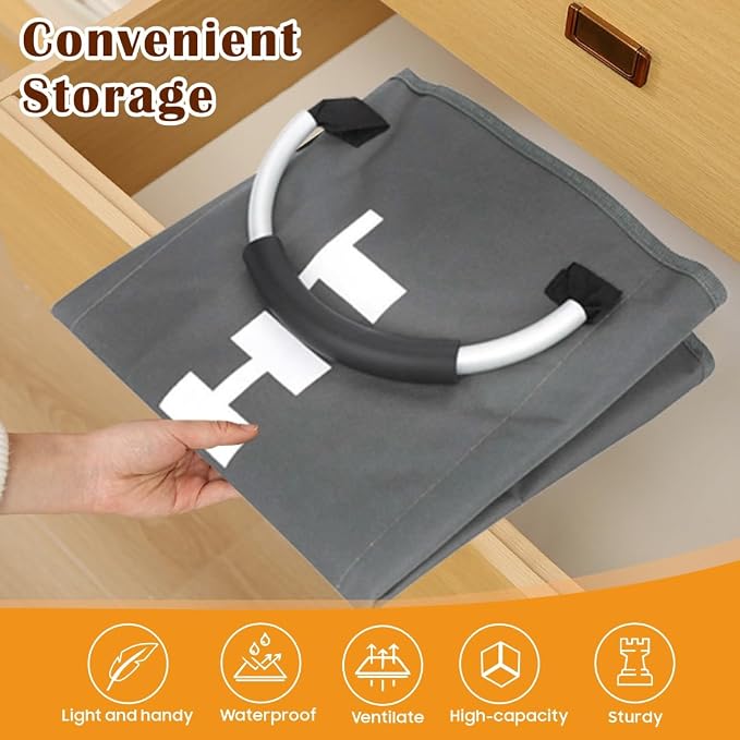 3 Section Laundry Basket Collapsible Laundry Hamper With Carry Handles Laundry Storage Washing Storage Bin (3 Section-Dark Grey) - Image 5