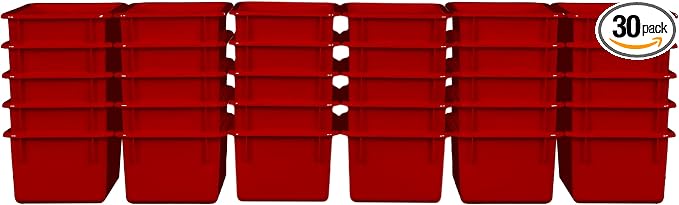 Wood Designs Cubby Storage Bin, Heavy Duty Plastic Containers for Kids Red Cubby Tray Set of 30 by Unknown