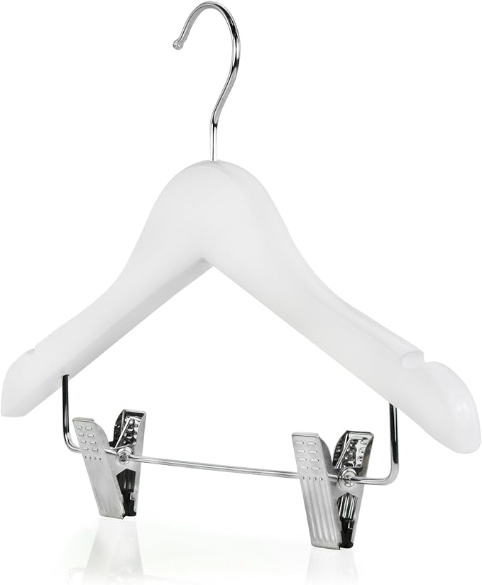 HANGERWORLD White Wooden Kids Coat Hangers with Trouser Skirt Clips - Pack of 12, 30cm for Toddler, Child and Baby Clothes - Image 3