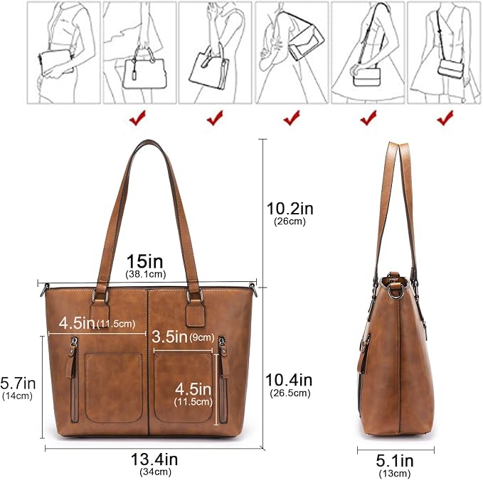 LOVEVOOK Purses Tote Bag for Women, Retro Large Shoulder Handbag, Leather Work Bag with Multi-Pockets, Gifts for Teacher, Mom - Image 3