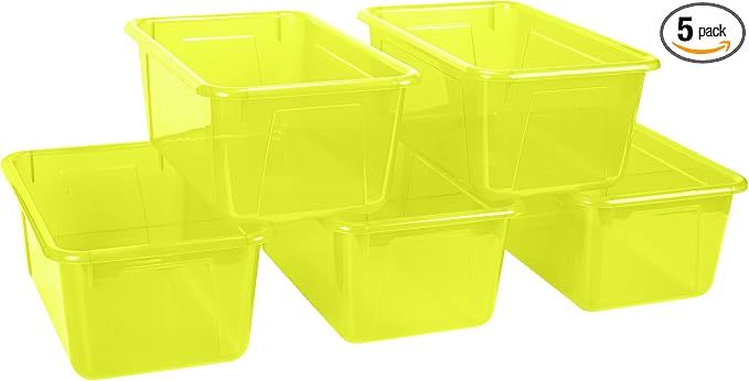 Storex Small Cubby Bins – Plastic Storage Containers for Classroom, 12.2 x 7.8 x 5.1 inches, Candy Yellow, 5-Pack (62476A05C) by Storex