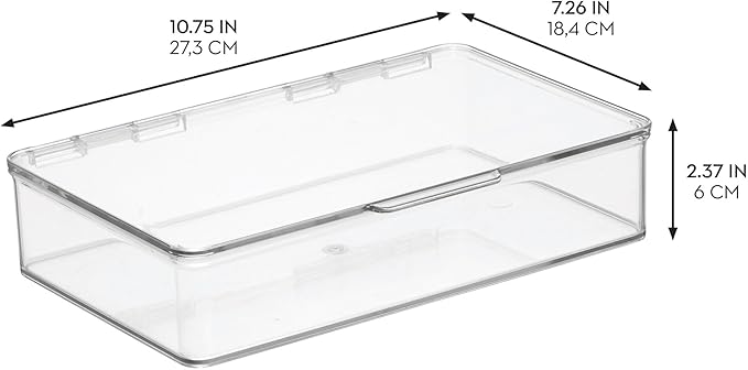 iDesign Kitchen Binz BPA-Free Plastic Stackable Organizer Box with Lid - 7.26" x 10.75" x 2.37", Clear | Stackable Storage Bin with Lid - Image 2