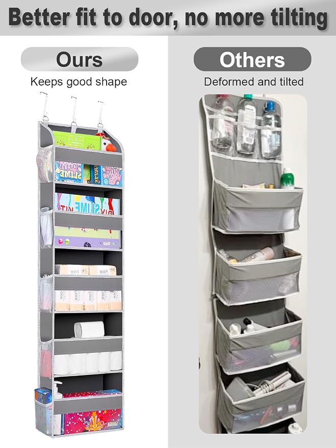 TAHAVICE 2 Pack Over the Door Storage Organizer, 5 Large & 10 Mesh Pockets | Hanging Storage Organizer with 40lb Capacity and Door Storage Space Saving for Bedroom,Bathroom,Nursery,Babyroom(Light Gray) - Image 6