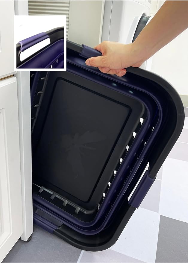 SAMMART 42 (11 Gallons) Collapsible Plastic Laundry Basket, Foldable Pop Up Storage Container/Organizer, Space Saving Hamper, Portable Bin for Dorm Room Bathroom (1, Black/Dark Purple) - Image 8