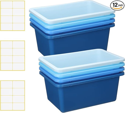 Zonon 12 Pcs Plastic Cubby Storage Bin Back to School Classroom Cubby Organization Storage Container with 1 Pack Self Adhesive Label for Office School Library(Blue Color,11.61 x 7.68 x 4.92) by Zonon