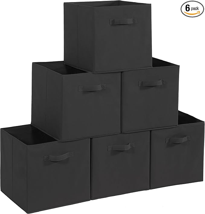 11x10.5 Storage Bins, Set of 6 Storage Cubes. Collapsible Cube Storage Bins, Fabric Closet Organizers with Handles for Home, Closet Shelf Cabinet, Bookcase, Black (11"x10.5"x10.5") by Unknown