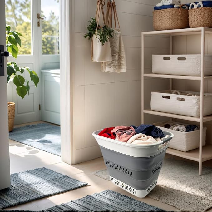 SAMMART 40L (10.5 Gallon) Collapsible Plastic Laundry Basket - Foldable Pop Up Storage Container/Organizer - Portable Laundry Hamper - Space Saving (2, Grey/Steel Grey) - Image 7