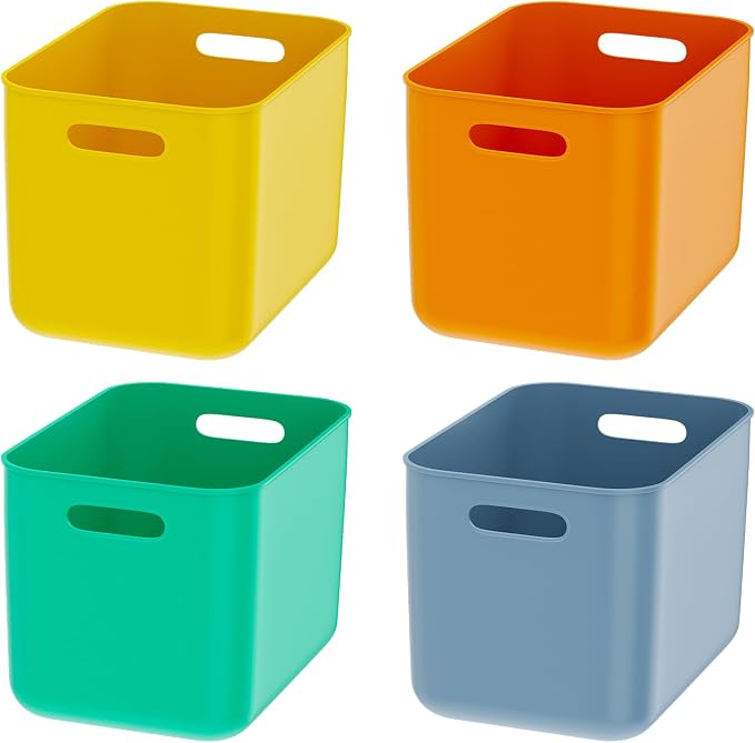 OWill 4-Pack 22L Plastic Storage Bins and Baskets for Efficient Home Classroom Organization – Multiple Colors containers for Kitchen, Cupboard Box, Bathroom Organizer on Shelves and Tubs by OWill