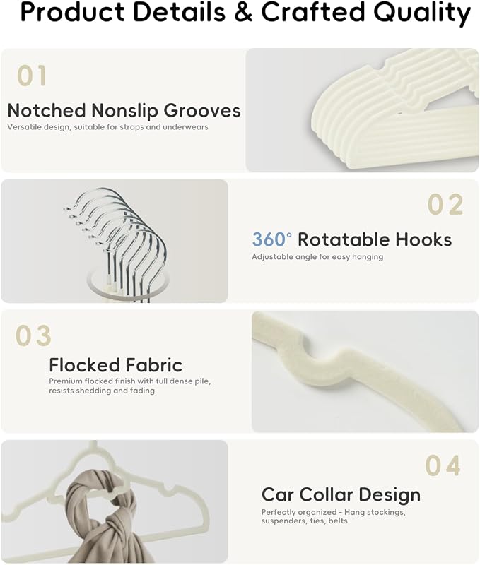 GoodtoU 50 Pack Velvet Baby Hangers, 12.8 Inch Non-Slip Toddler Clothes Hangers, for Infant Coats, Dresses & Pants, White - Car - Image 3