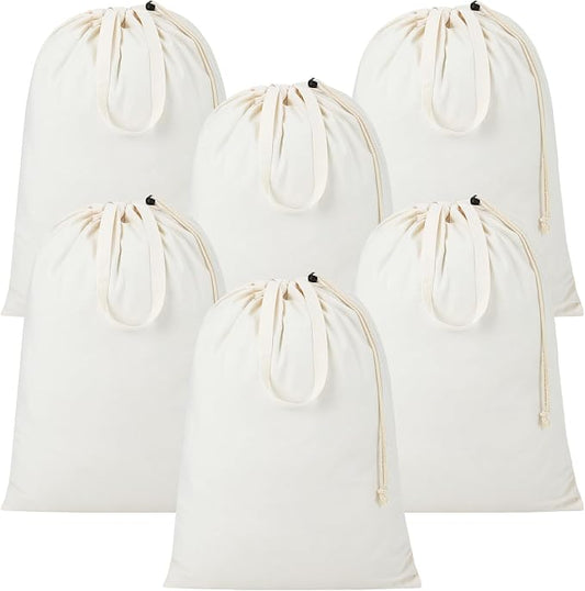 Zhehao 6 Packs Large Canvas Laundry Bags 20" x 28" Cotton Thick Cloth Laundry Bag with Handles & Drawstring Heavy Duty for Basket Hamper college Dorm Apartment Dwellers and Travel(White) by Zhehao