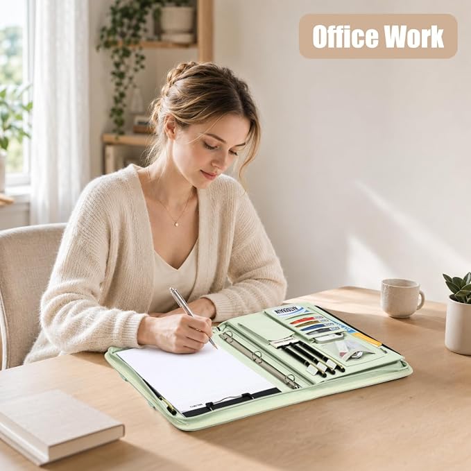 Portfolio Binder 3 Ring Includes Pen and 5 Dividers with 10 Pockets, Padfolio Organizer with Zipper for Men and Women, Includes A4 Notepad for Business, School, Work - Image 5