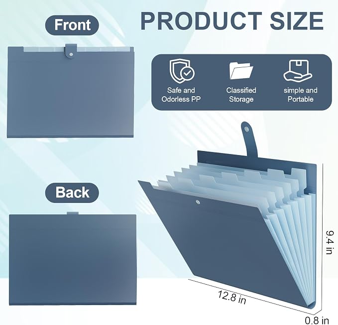 20Pack Accordion File Organizer Expanding File Folder with 8 Pockets, Bulk Letter Size Portable Paper Document Organizer for Office Home Business Supplies, Blue - Image 2