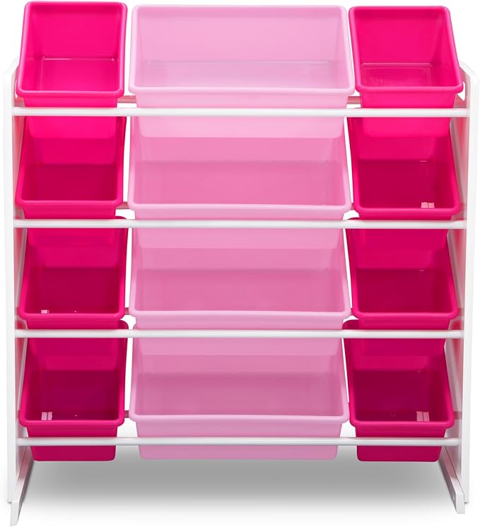 Delta Children Kids Toy Storage Organizer with 12 Plastic Bins - Greenguard Gold Certified, White/Pink - Image 7