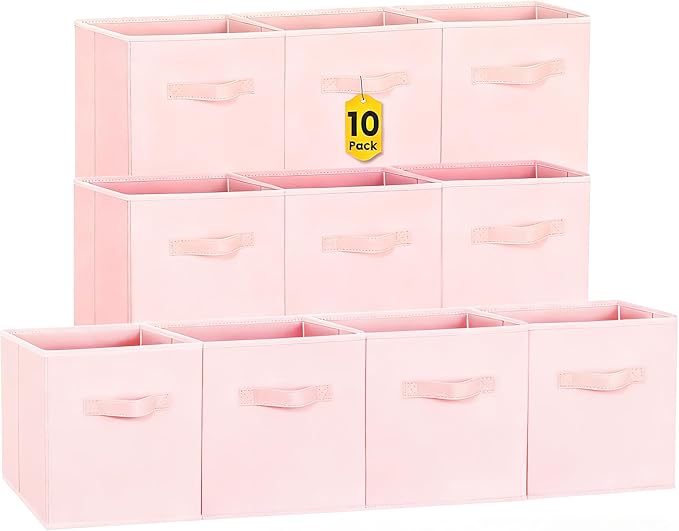 Storage Cubes- 11 Inch Cube Storage Bins for Organizing Shelves - Nursery Closet Organization Bins for Clothes Blanket - 10 Pack Collapsible Decorative Storage Box for Magazines (Pink) by Criusia