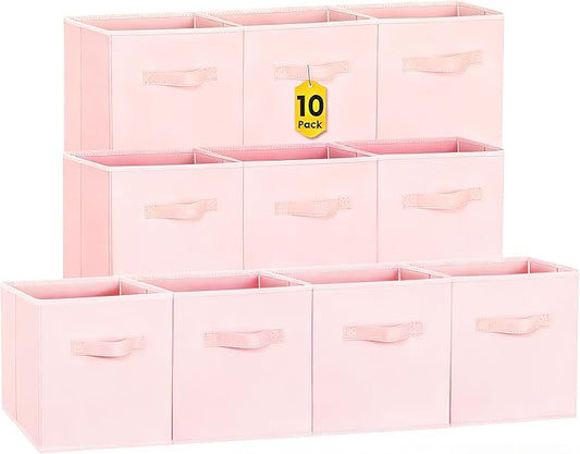 Storage Cubes- 11 Inch Cube Storage Bins for Organizing Shelves - Nursery Closet Organization Bins for Clothes Blanket - 10 Pack Collapsible Decorative Storage Box for Magazines (Pink) by Criusia