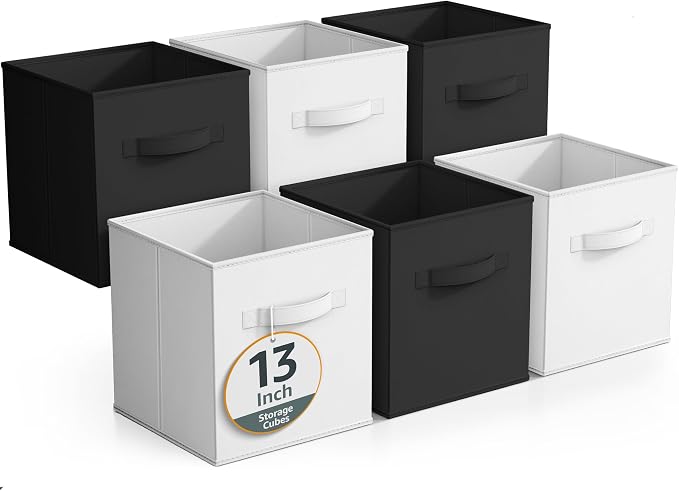 Sorbus Fabric Storage Cubes - 6 Foldable Storage Bins for Organizing Pantry, Cubbies, Toy Box - Clothes Storage & Closet Organizer - 13 Inch Collapsible Cube Baskets for Shelves with Handle by Sorbus