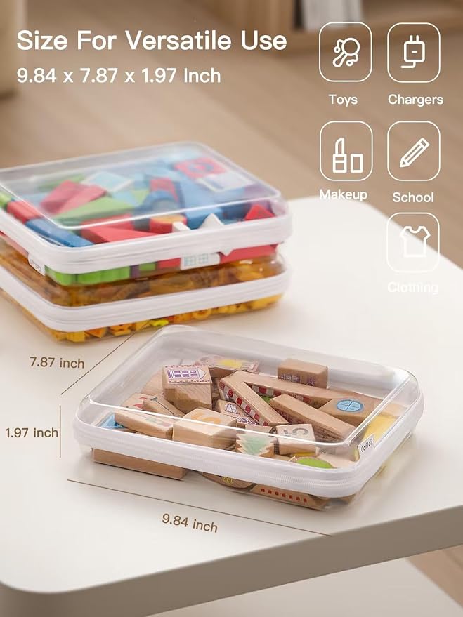CoiiJoii 3PCS Large Clear Hard Shell Zippered Case, Diaper Bag Organizing Pouches, Waterproof Cosmetic Bag, Storage Organizer Bins. - Image 2
