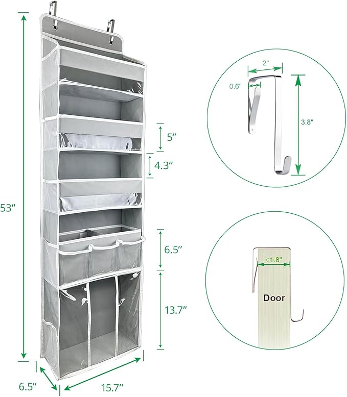 Door Hanging Storage Organizer,with 3 Bins 1 Movable Baby Diaper Caddy,1 Large capacity diaper stacking storage Organizer,10 Side Pockets ,Bedroom Door Storage for Nursery Baby Essentials.Grey 1 Pack. - Image 5