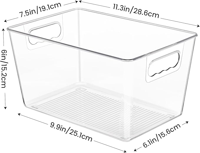 YIHONG Clear Plastic Storage Organizer Bins, 4 Pack Pantry Food Storage Bins with Handle for Kitchen,Refrigerator, Freezer,Cabinet Organization and Storage | Plastic Bins, Pantry Storage Containers for Kitchen, Freezer, Cabinet, Closet, Bathroom, Under... - Image 2