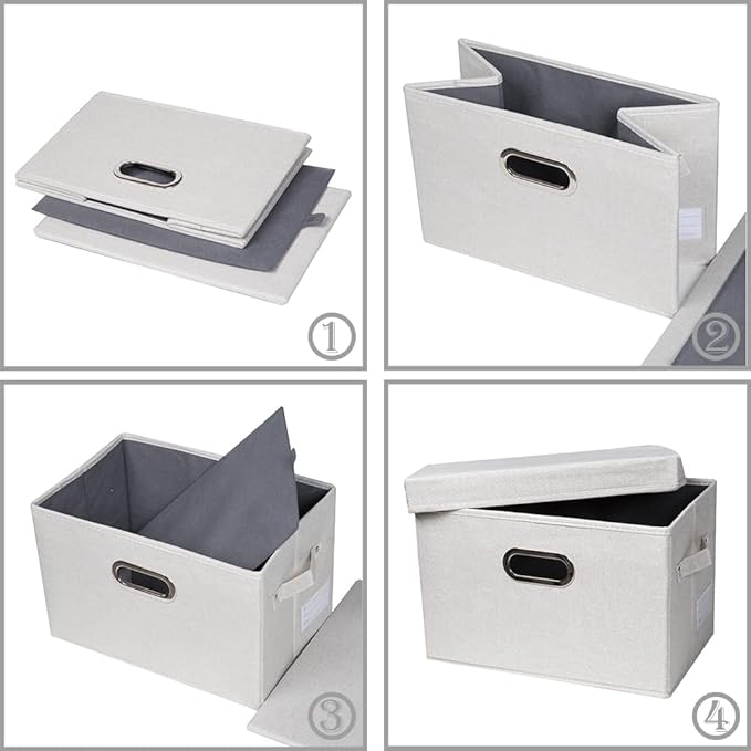Large Collapsible Storage Bins with Lids [3-Pack] Fabric Foldable Storage Boxes Organizer Containers Baskets Cube with Cover for Home Bedroom Closet Office Beige(17.3x11.8x11.8) - Image 5