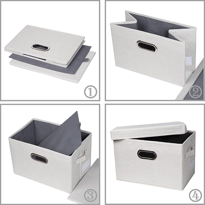 Collapsible Storage Bin with Lid [3-Pack] Fabric Foldable Storage Box Organizer Container Basket Cube with Cover for Home Bedroom Closet Office Beige(15.3x10x9.7) - Image 4