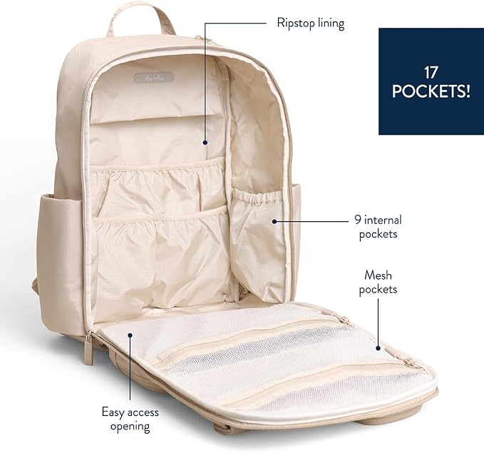 Itzy Ritzy Utility Diaper Bag Backpack – Features 17 Pockets (Including 2 Insulated Bottle Holders) & Trolley Sleeve and Includes Stroller Straps & Changing Pad – Part of The Belong Collection (Toast) - Image 4