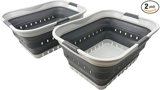 SAMMART 42L (11 gallon) Collapsible Plastic Laundry Basket - Foldable Pop Up Storage Container/Organizer - Portable Basket - Space Saving Hamper/Basket (2, Grey/Steel Grey) by SAMMART